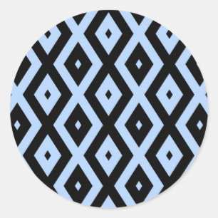 Pale blue and black diamond pattern classic round sticker