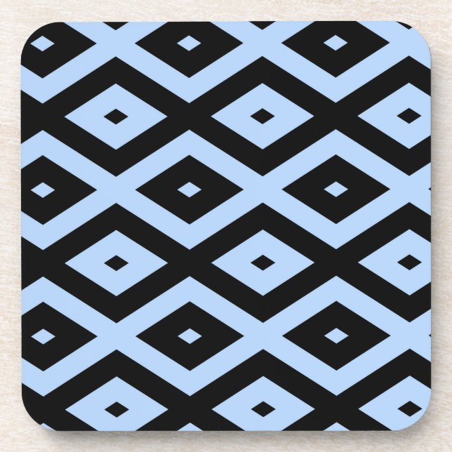 Pale blue and black diamond pattern coaster (Front)