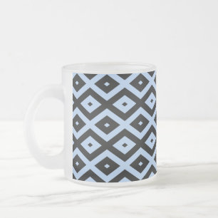 Pale blue and black diamond pattern frosted glass coffee mug