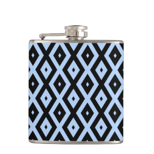 Pale blue and black diamond pattern hip flask