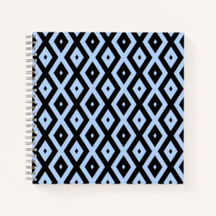 Pale blue and black diamond pattern notebook