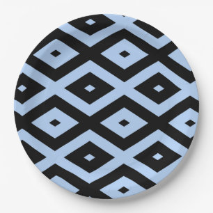 Pale blue and black diamond pattern paper plate