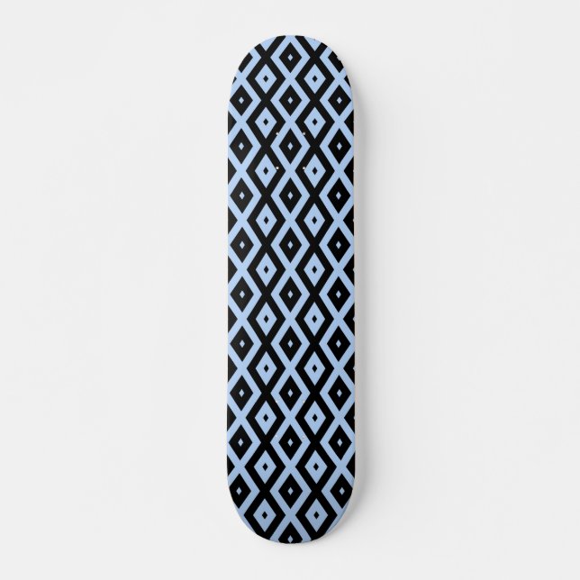 Pale blue and black diamond pattern skateboard (Front)
