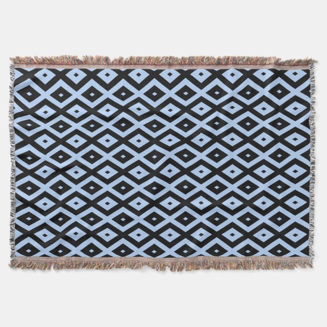 Pale blue and black diamond pattern throw blanket (Front)