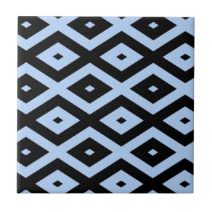 Pale blue and black diamond pattern tile