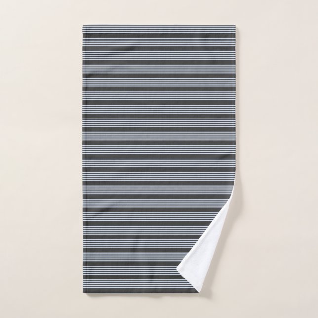 Pale blue and charcoal five stripes pattern hand towel (Hand Towel)