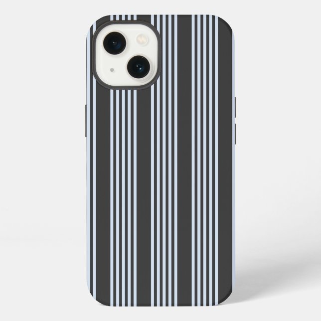 Pale blue and charcoal five stripes pattern iPhone case (Back)