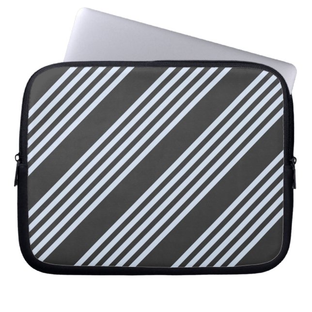 Pale blue and charcoal five stripes pattern laptop sleeve (Front)