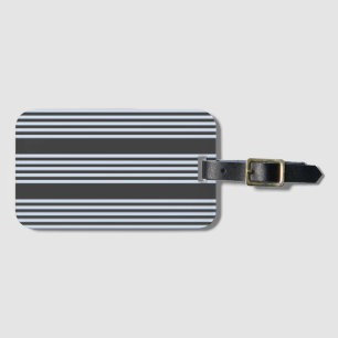 Pale blue and charcoal five stripes pattern luggage tag