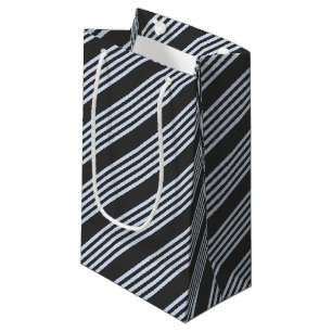 Pale blue and charcoal five stripes pattern small gift bag