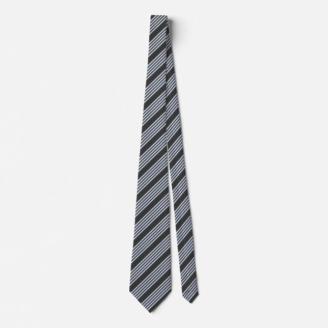 Pale blue and charcoal five stripes pattern tie (Front)