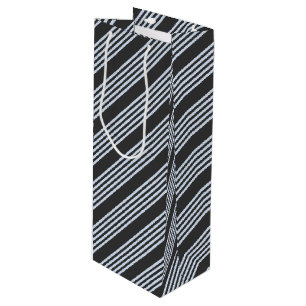 Pale blue and charcoal five stripes pattern wine gift bag