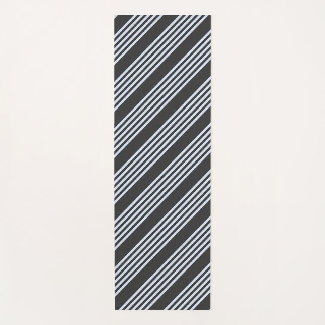 Pale blue and charcoal five stripes pattern yoga mat (Front)