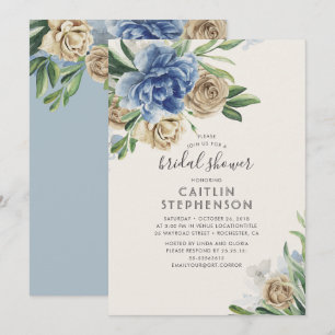 Pale Blue and Ivory Floral Vintage Bridal Shower Invitation