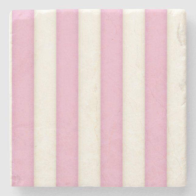 Pale Blue and Ivory Stripes Stone Coaster (Front)