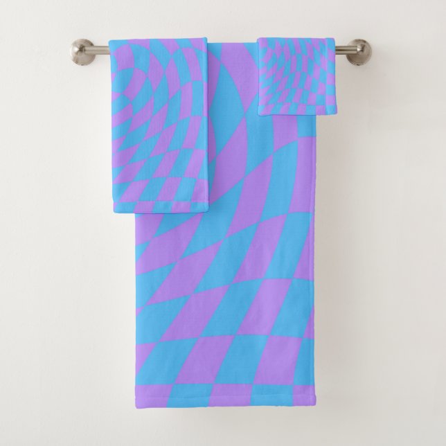 Pale-Blue and Lavender chequered   Bath Towel Set (Insitu)