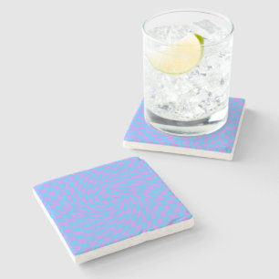 Pale-Blue and Lavender chequered pattern Stone Coaster