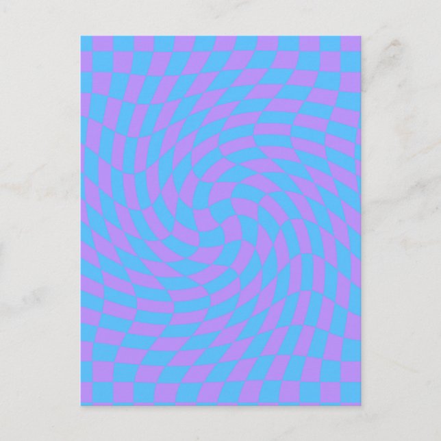 Pale-Blue and Lavender chequered  Postcard (Front)