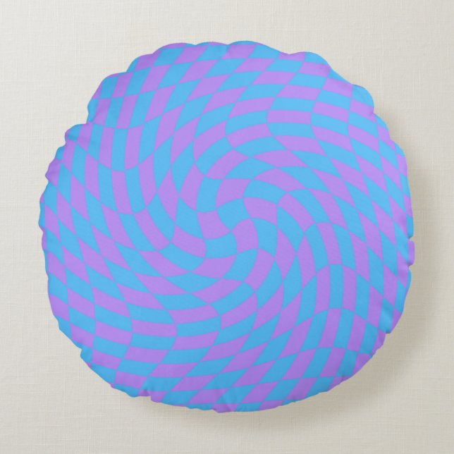Pale-Blue and Lavender chequered  Round Cushion (Front)