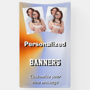 Pale blue and orange photo template banner