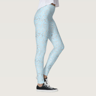 Pale Blue and Silver Leopard Print  Leggings