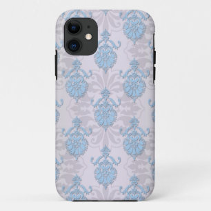 Pale Blue and Silvery White Damask Case-Mate iPhone Case
