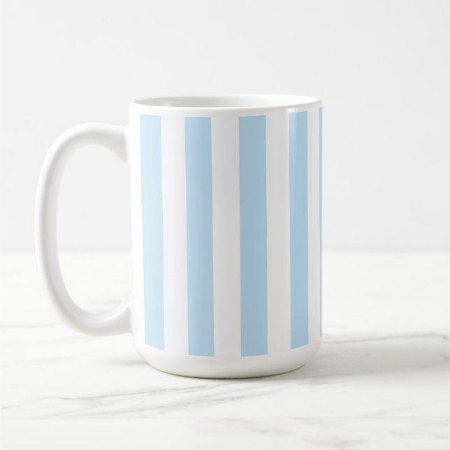 Pale Blue and White Candy Stripe Coffee Mug (Left)
