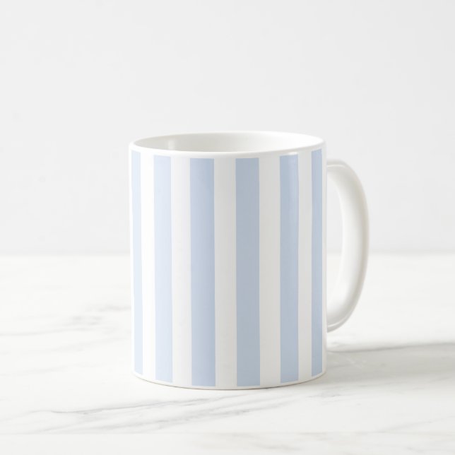 Pale blue and white candy stripes coffee mug (Front Right)