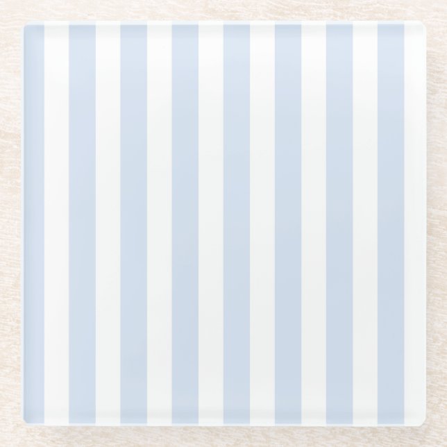 Pale blue and white candy stripes glass coaster (Front)