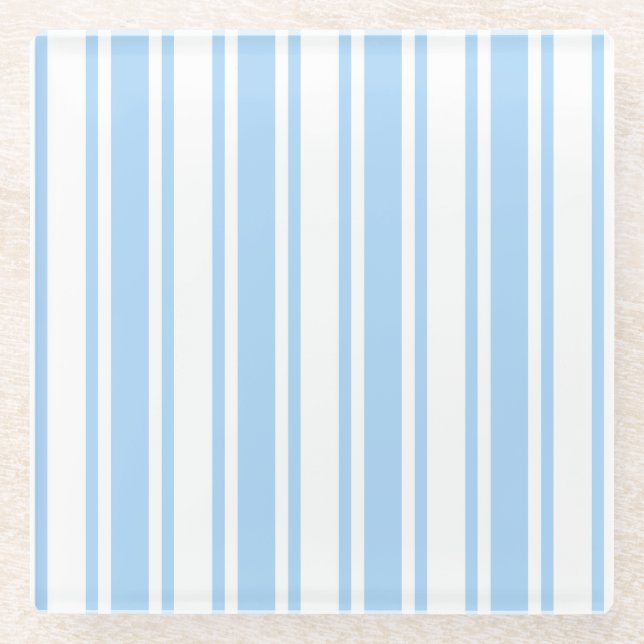Pale blue and white candy stripes glass coaster (Front)