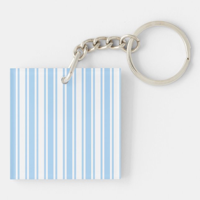 Pale blue and white candy stripes key ring (Back)