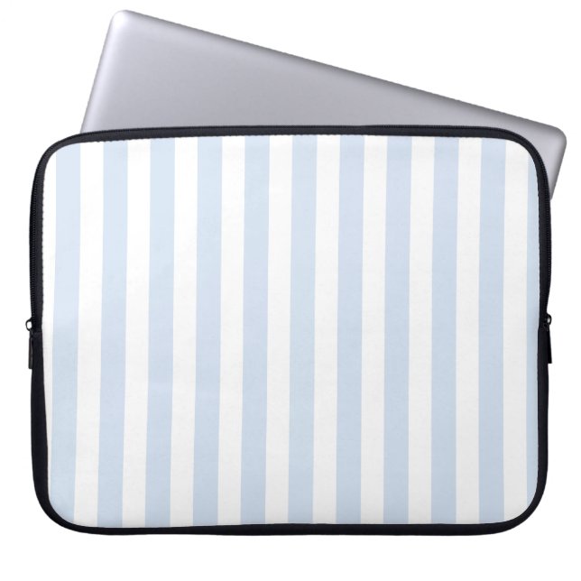 Pale blue and white candy stripes laptop sleeve (Front)