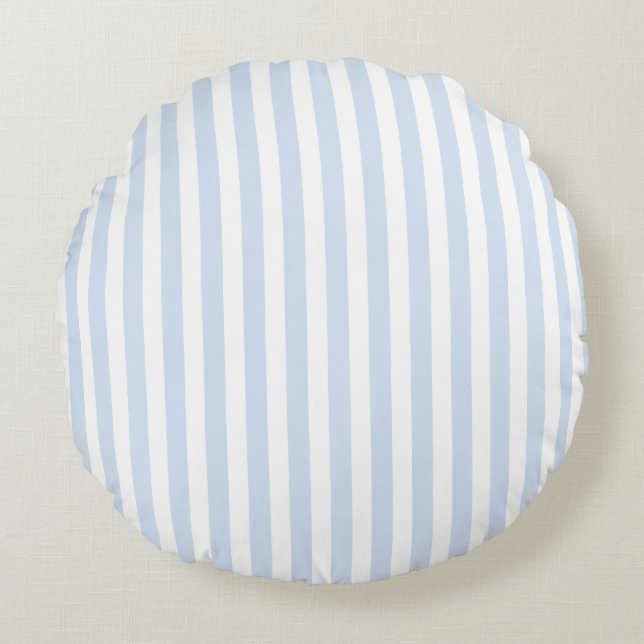 Pale blue and white candy stripes round cushion (Front)