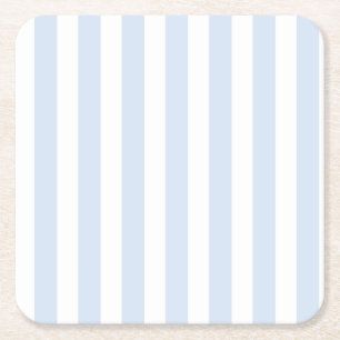 Pale blue and white candy stripes square paper coaster