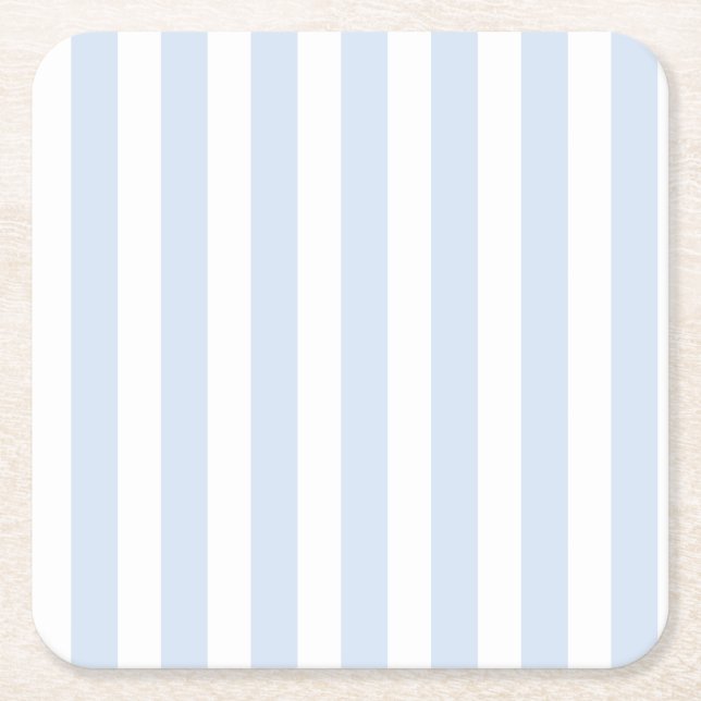 Pale blue and white candy stripes square paper coaster (Front)