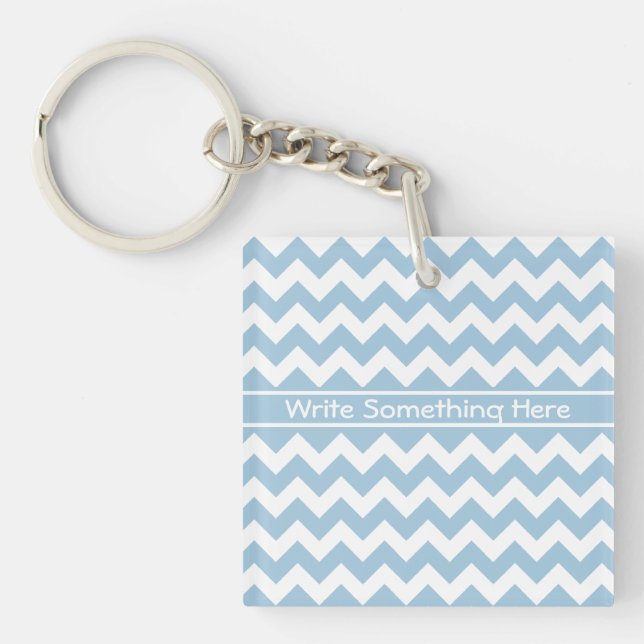 Pale Blue and White Chevrons Key Ring (Front)