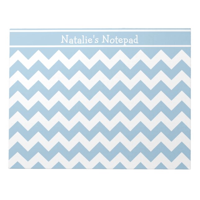 Pale Blue and White Chevrons Pattern Notepad (Front)