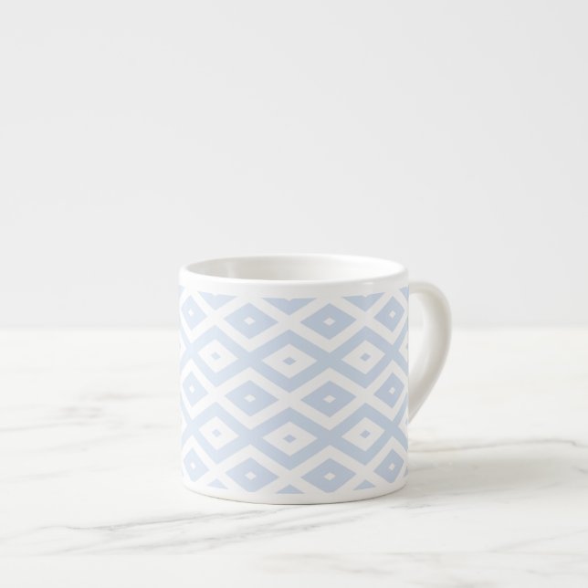 Pale blue and white diamond pattern espresso cup (Front Right)