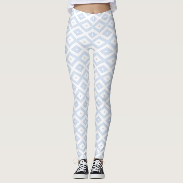 Pale blue and white diamond pattern leggings (Front)
