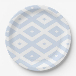 Pale blue and white diamond pattern paper plate