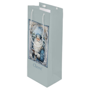 Pale Blue and White Father Christmas Wine Gift Bag