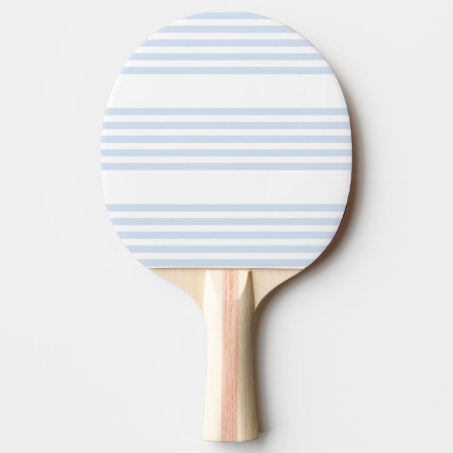Pale blue and white five stripes pattern ping pong paddle (Front)