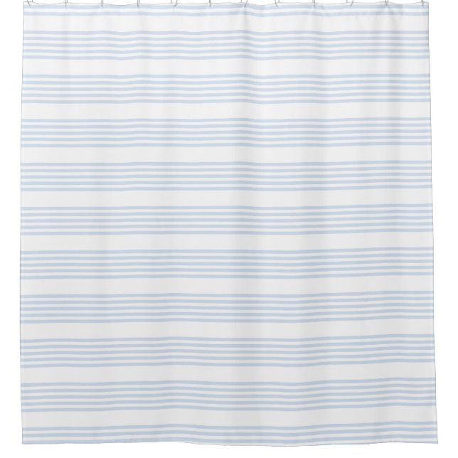 Pale blue and white five stripes pattern shower curtain (Front)