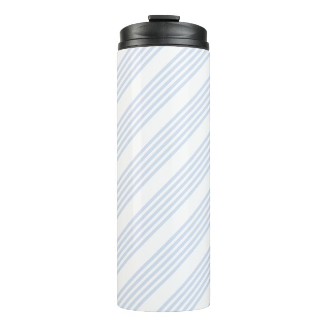 Pale blue and white five stripes pattern thermal tumbler (Front)