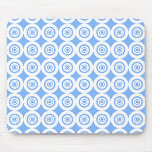 Pale Blue and White Geometric Pattern Circles Mouse Pad