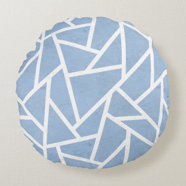 Pale blue and white mosaic pattern round cushion (Front)