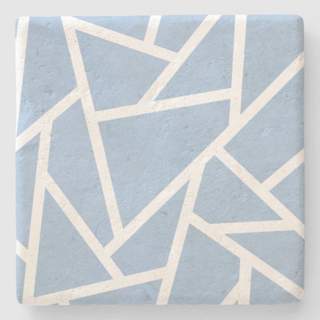 Pale blue and white mosaic pattern stone coaster (Front)
