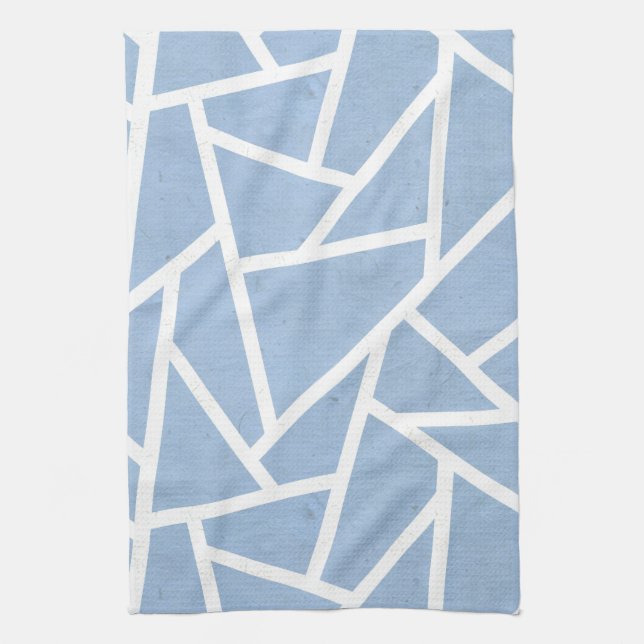 Pale blue and white mosaic pattern tea towel (Vertical)