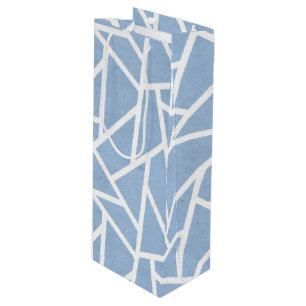 Pale blue and white mosaic pattern wine gift bag