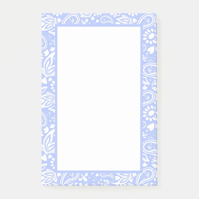 Pale Blue and White Paisley Patterned Pretty Post-it Notes (Front)